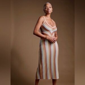 Alter’s State Lena Midi Striped Deep V Neck Style Dress Size XS